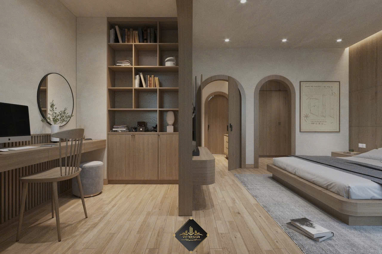 Thiết kế nội thất phòng ngủ master có bàn làm việc hiện đại tối giản VietDesign