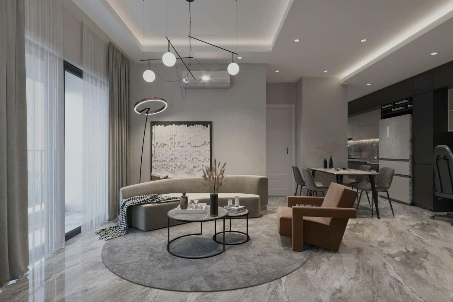 Thiết kế nội thất chung cư Vinhomes Ocean Park 2 Hưng Yên phong cách hiện đại xám đen
